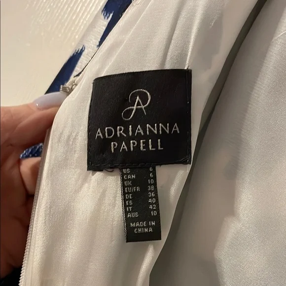 Fit & flare Adrianna Papell Blue & White Dress, great wedding guest dress - Picture 8 of 10